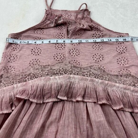 Topshop Women's Size 4 High Neck Mini Dress Pink Purple Eyelet Lace Ruffle - Picture 13 of 14